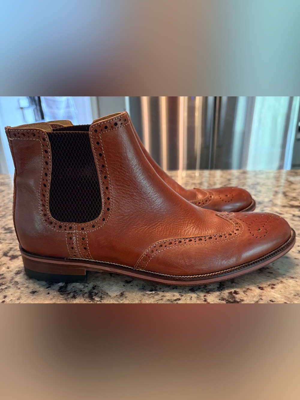 Johnston & Murphy Mens 8.5M Brown Leather Wingtip Brogue Chelsea Boots